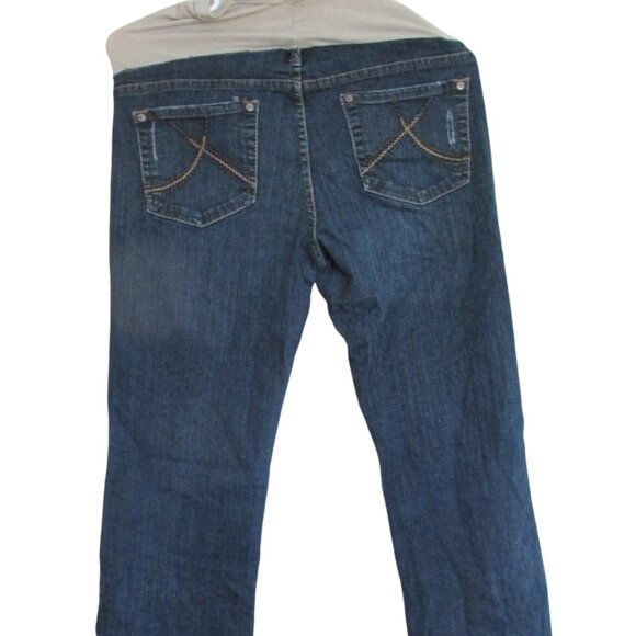 Pull on Distressed Maternity Jeans Womens Size M Blue Denim Straight Leg Elastic - Picture 6 of 7